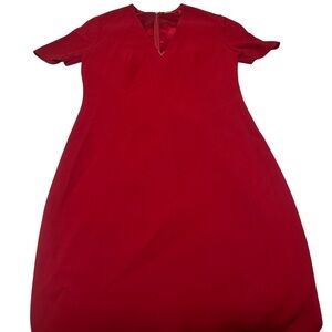ELIE TAHARI Red V-Neck Short Sleeve Shift Dress
